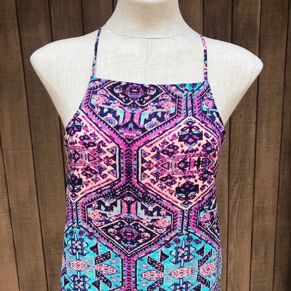 Everly Aztec Print Maxi Dress Small Teal Purple - Picture 6 of 8